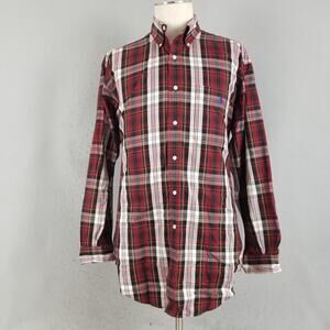 Ralph Lauren Shirt Mens Medium Red Green Plaid Blaire 100% Cotton Button Down